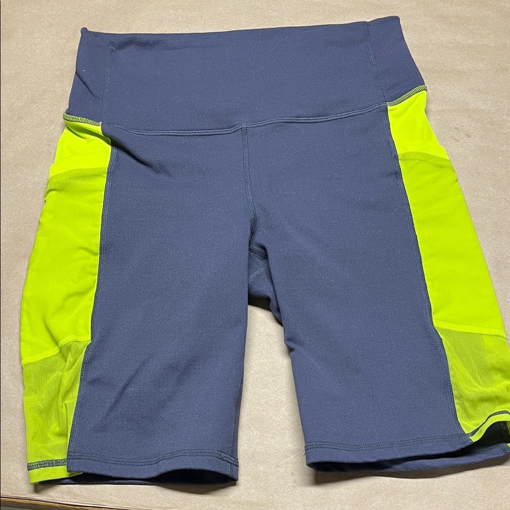 Fabletics Women's Gray and Neon Yellow Bike 9” bike Shorts Small